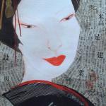 Geisha con quimono negro de mi serie japonismo 私の日本びいきシリーズと芸者黒い着物