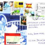 sobre  donde contiene la obra para la exposición Mail-Art Arte Postal"REMEDIOS VARO:101 remedios para escapar de lo cotidia
